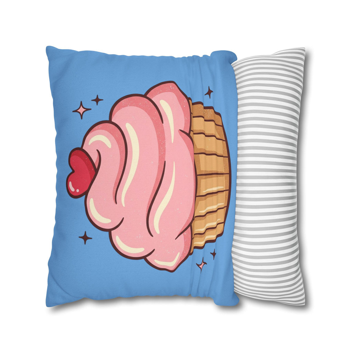Pink Cupcake Spun Polyester Square Pillowcase- Light Blue