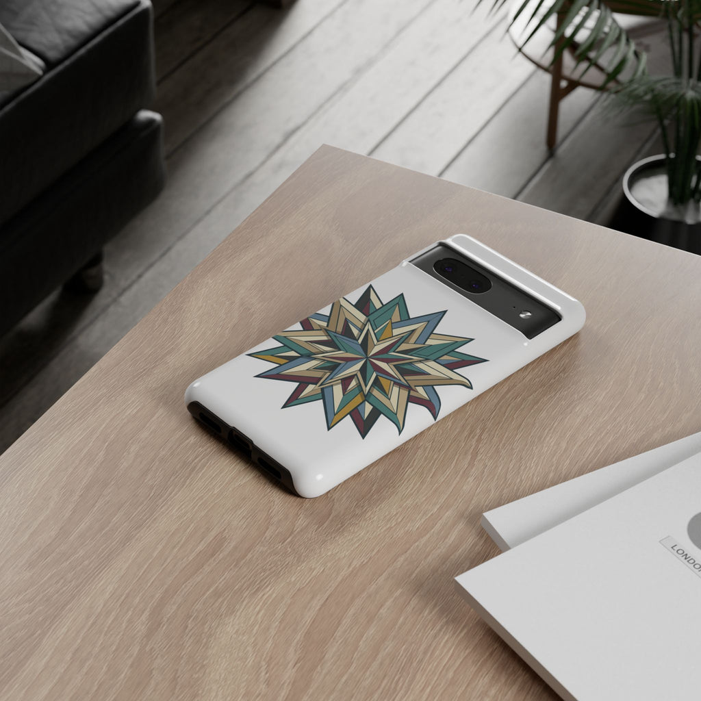 Geometric Star Phone Case — Teal & Earthtone Mandala Design