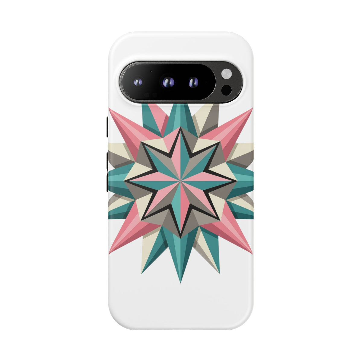 Geometric Star Tough Phone Case – Pink Teal Compass Design