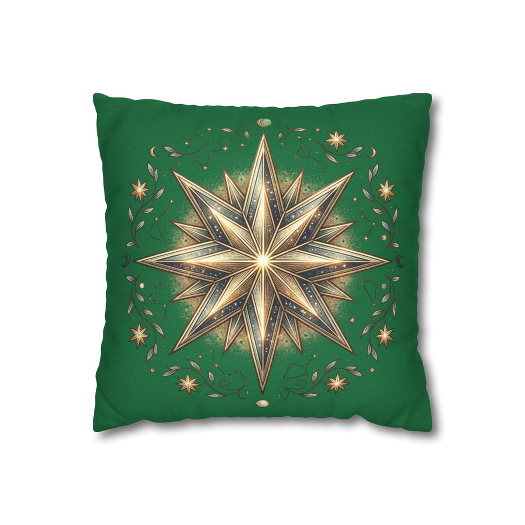 Start Print Dark Green Spun Polyester Square Pillowcase