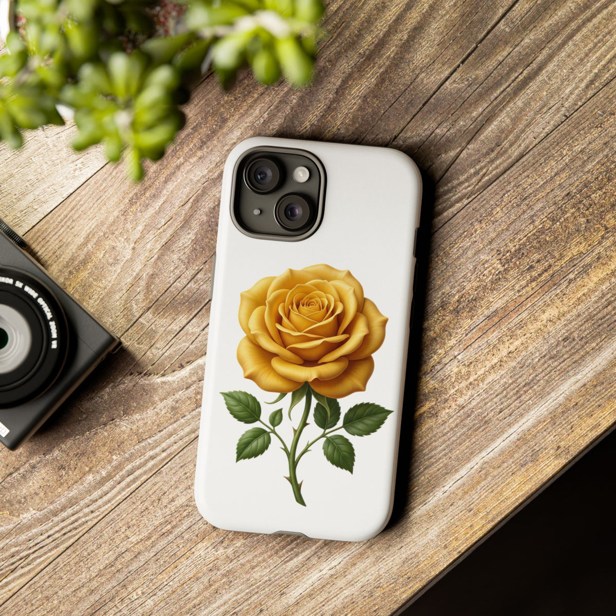 Yellow Rose Phone Case — Vintage Floral Tough Protective Cover