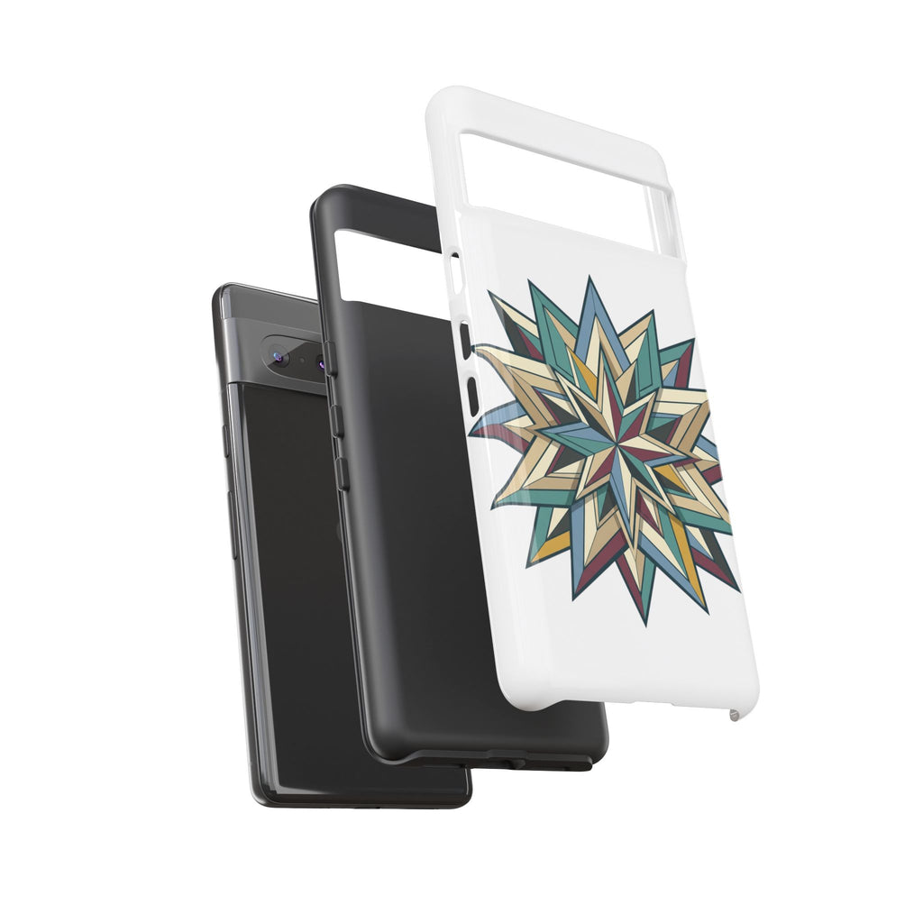 Geometric Star Phone Case — Teal & Earthtone Mandala Design