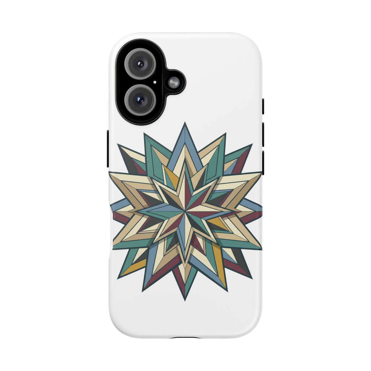 Geometric Star Phone Case — Teal & Earthtone Mandala Design