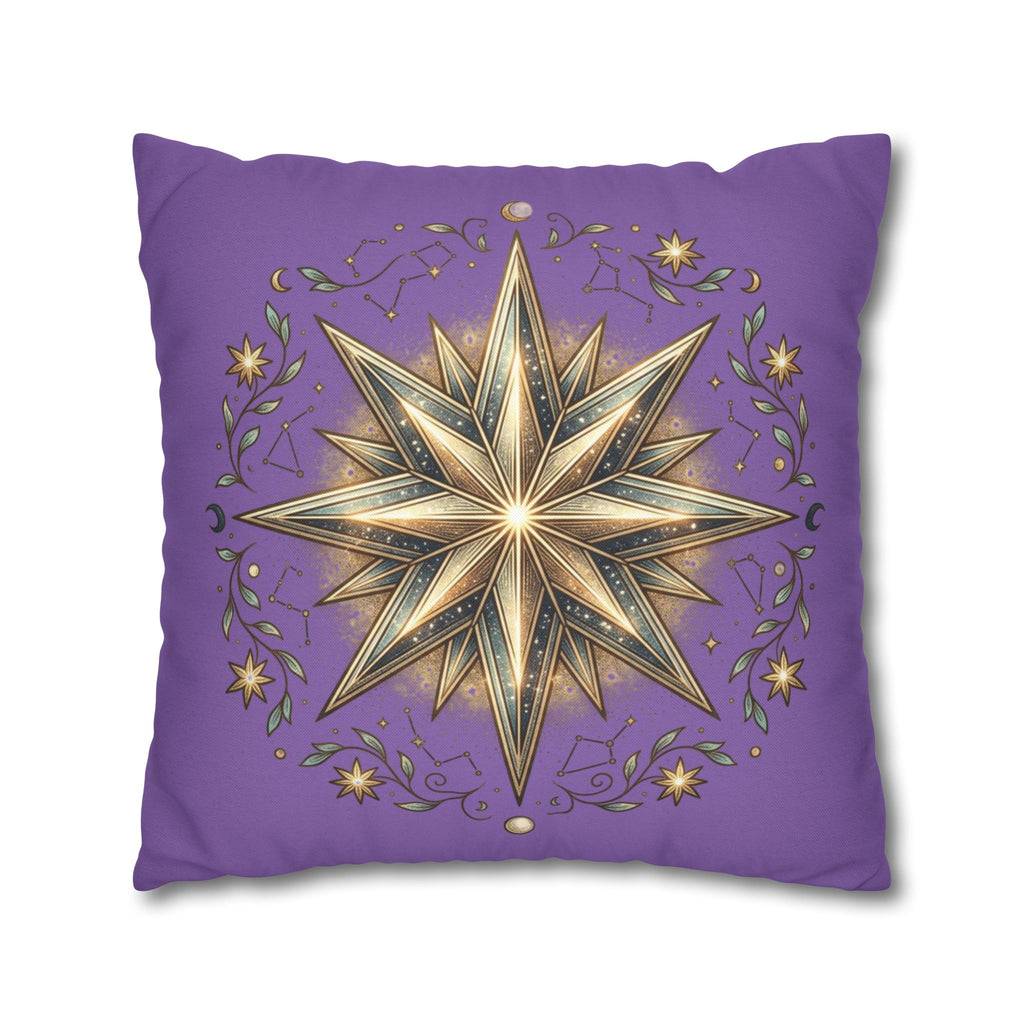 Star Print Light Purple Spun Polyester Square Pillowcase