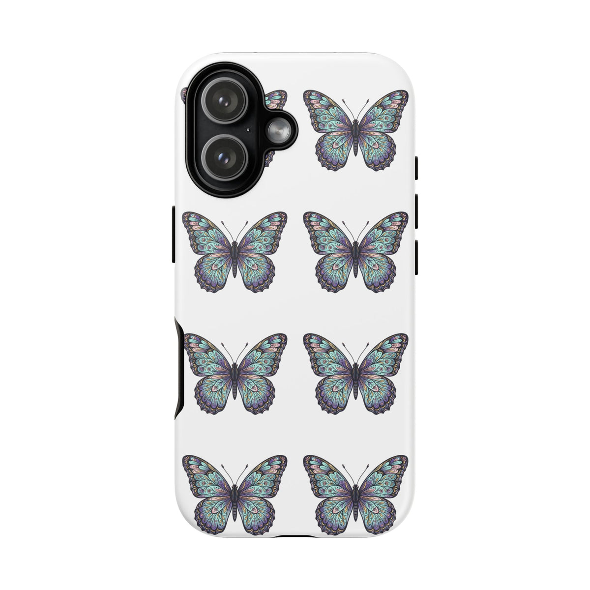 Butterfly Pattern Tough Phone Case — Vintage Teal Floral Protective Cover