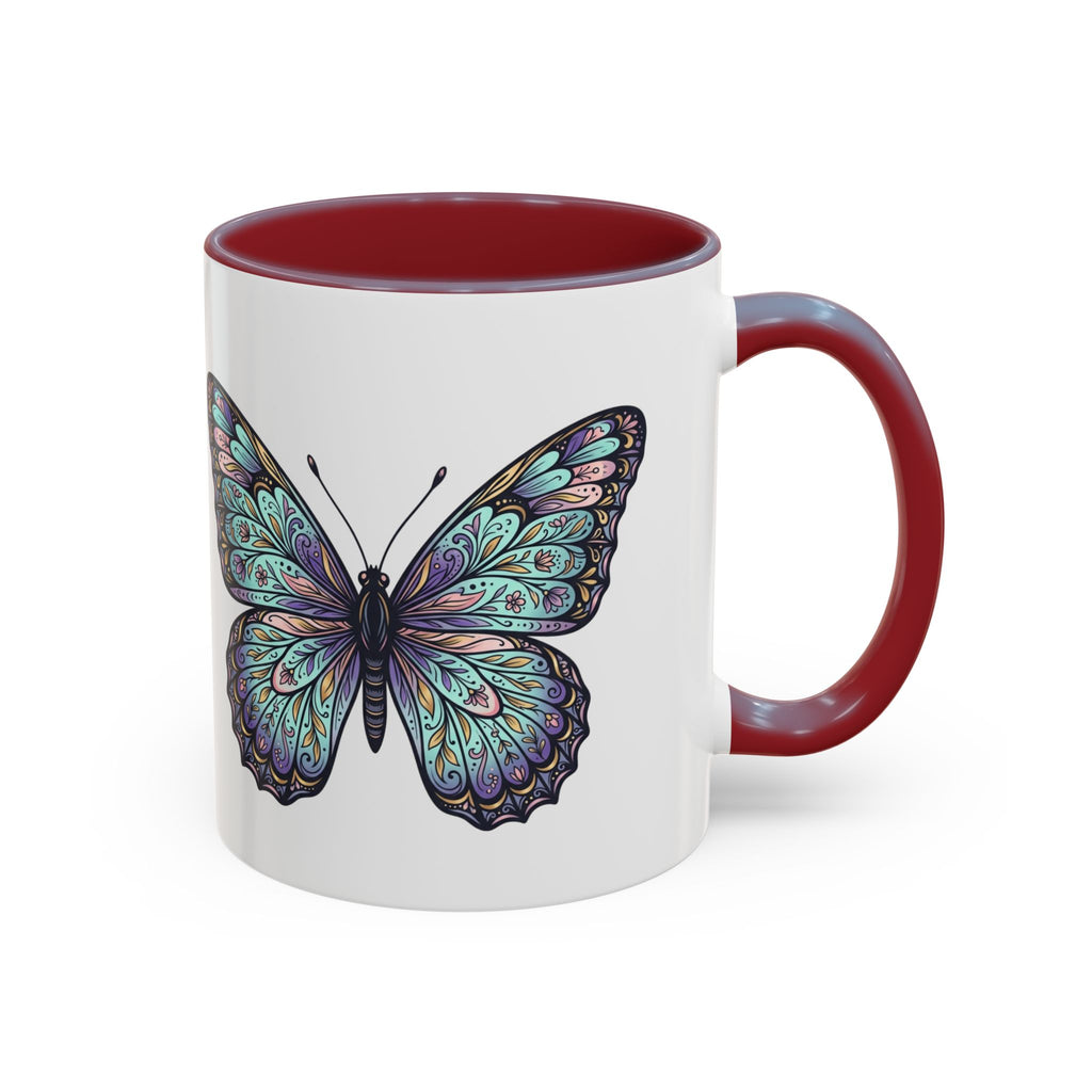 Butterfly Accent Coffee Mug — Teal Mandala Wing Design (11/15oz)