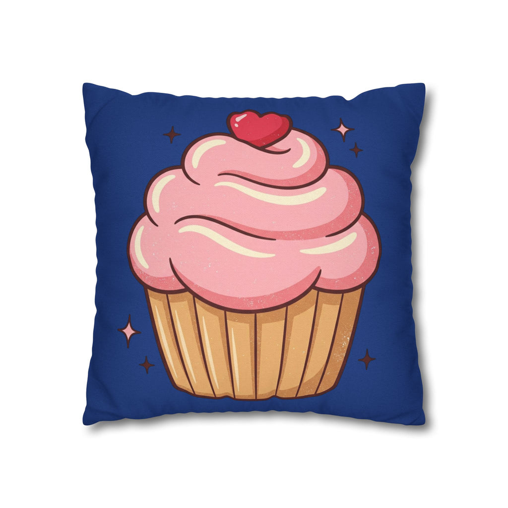 Pink Cupcake Spun Polyester Square Pillowcase- Navy