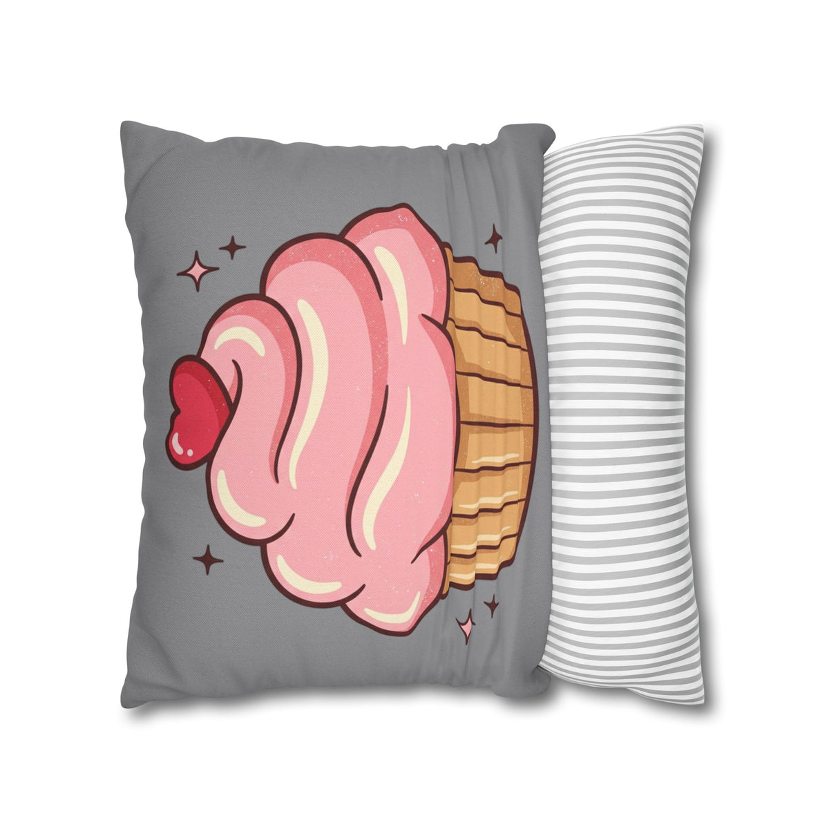 Pink Cupcake Spun Polyester Square Pillowcase- Grey
