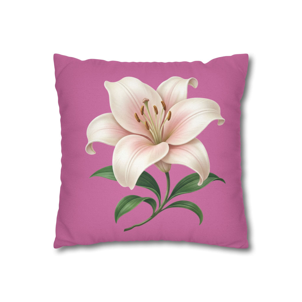 Pink Lily Decorative Pillow Cover — Floral Square Throw Pillowcase