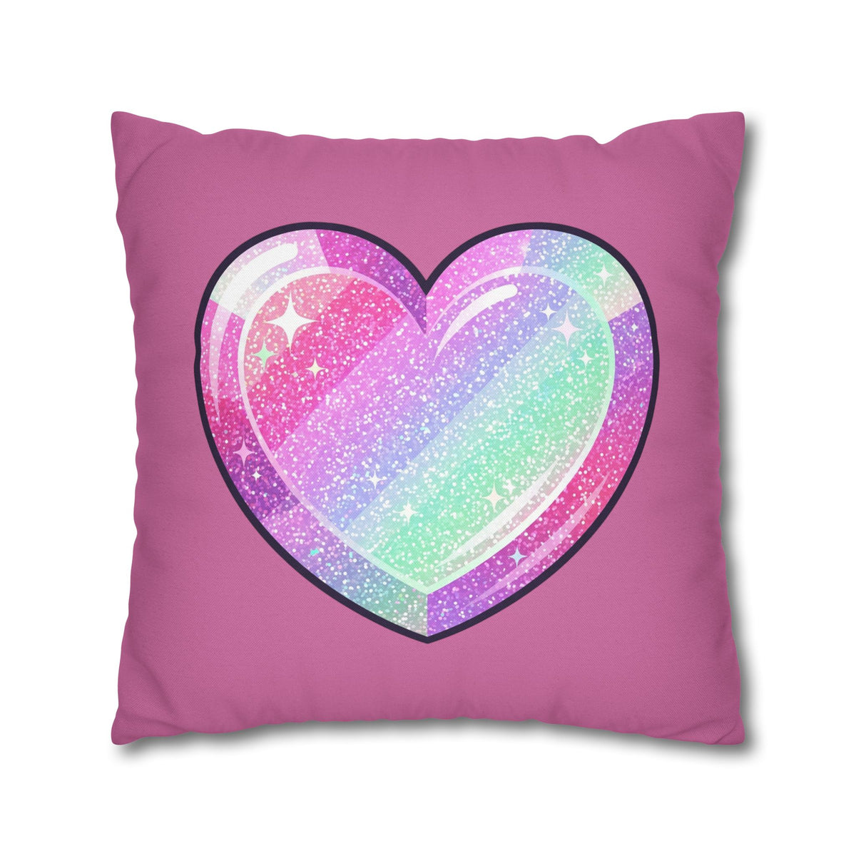 Pastel Glitter Heart Pillowcase Spun Polyester Square Pillowcase- Light Pink