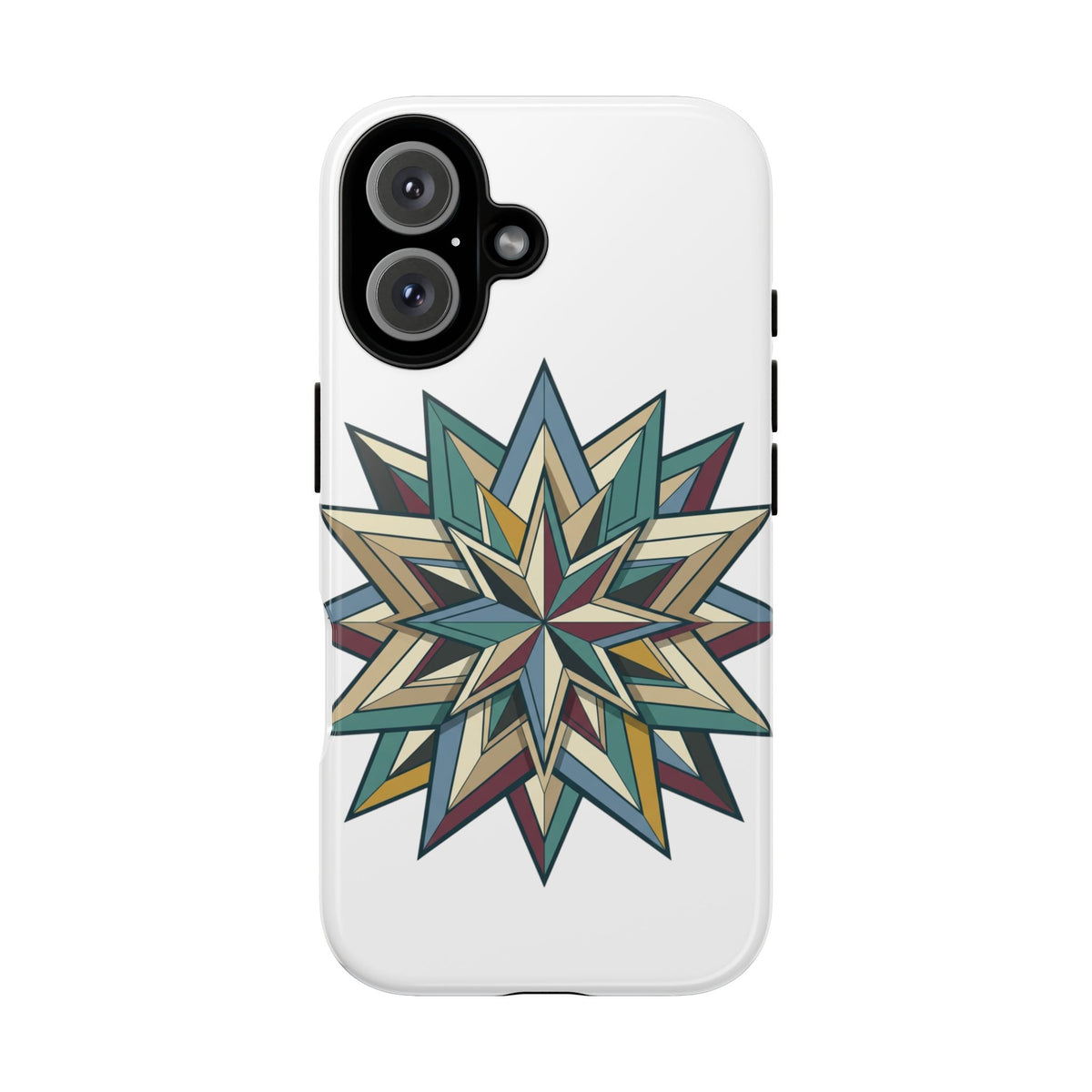 Geometric Star Phone Case — Teal & Earthtone Mandala Design