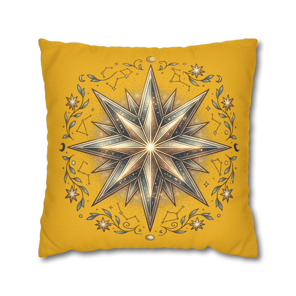 Star Print Yellow Spun Polyester Square Pillowcase