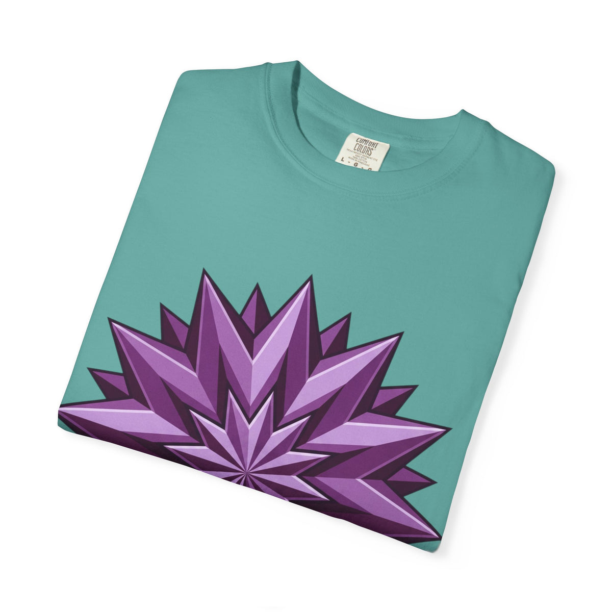 Purple Geometric Starburst T-Shirt — Bold 3D Floral Graphic Tee