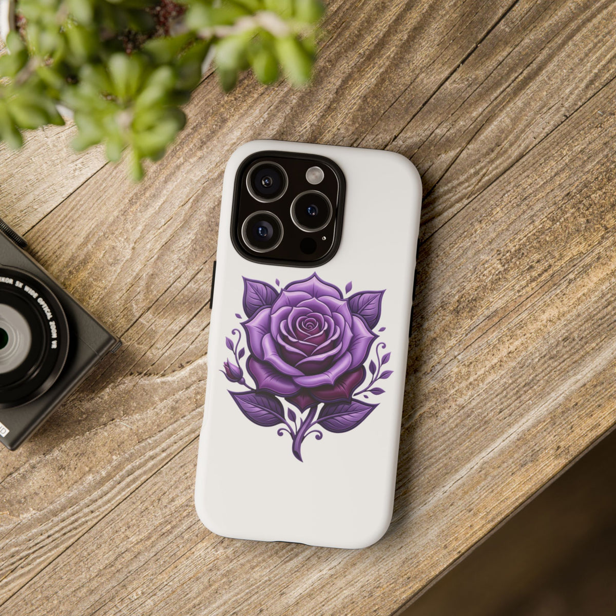 Purple Rose Tough Phone Case — Floral Protective Phone Cover