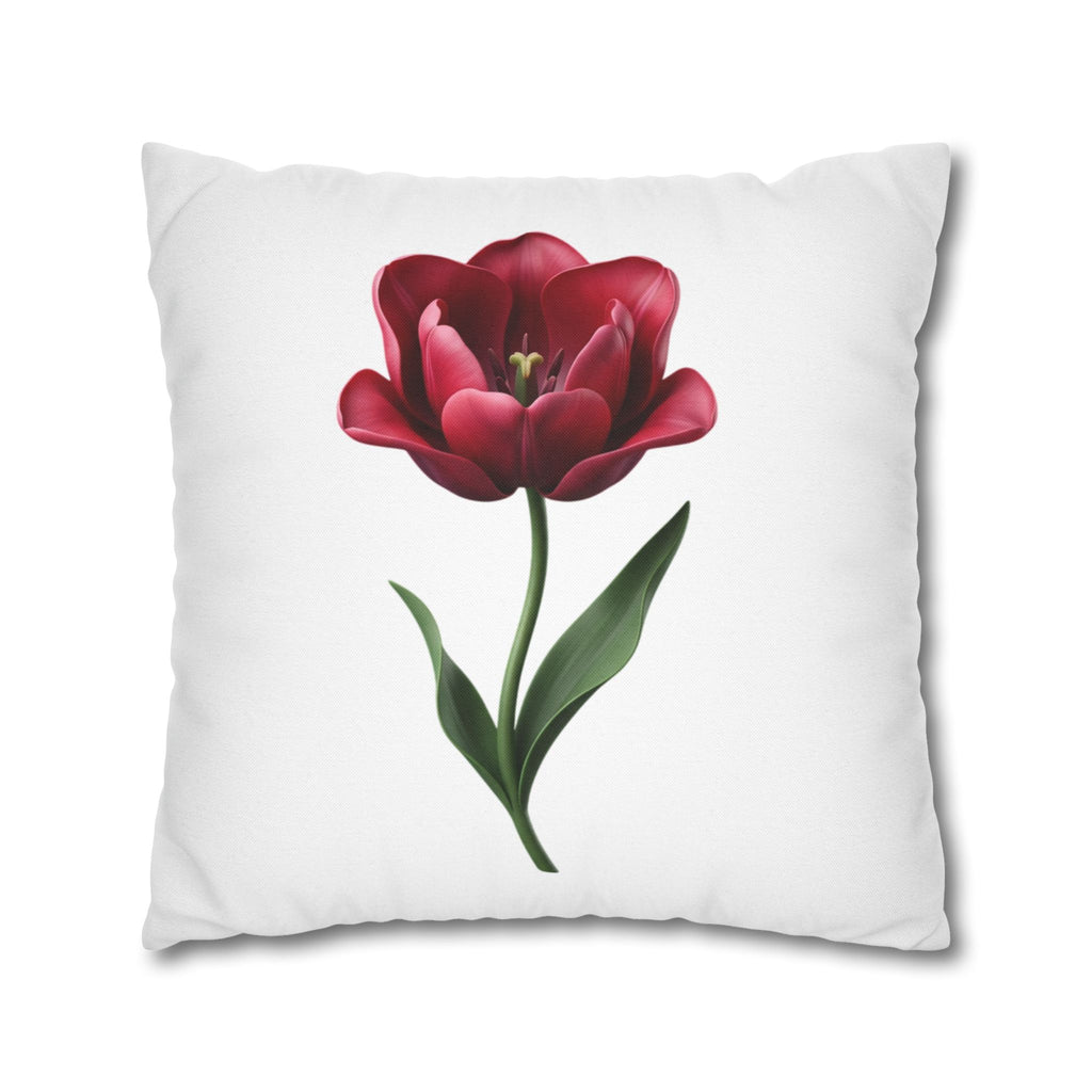 Red Tulip Floral Pillowcase — Botanical Square Throw Pillow Cover