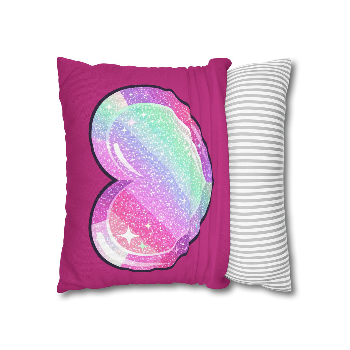 Pastel Glitter Heart Pillowcase Spun Polyester Square Pillowcase- Magenta