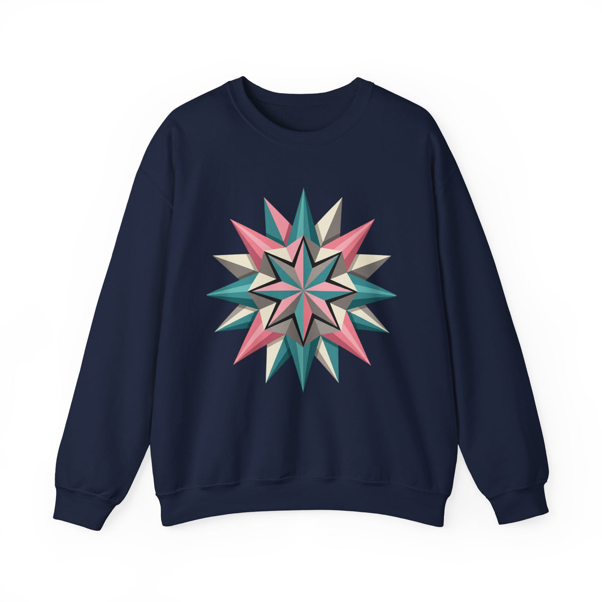 Geometric Starburst Crewneck Sweatshirt — Pink Teal Modern Compass Design