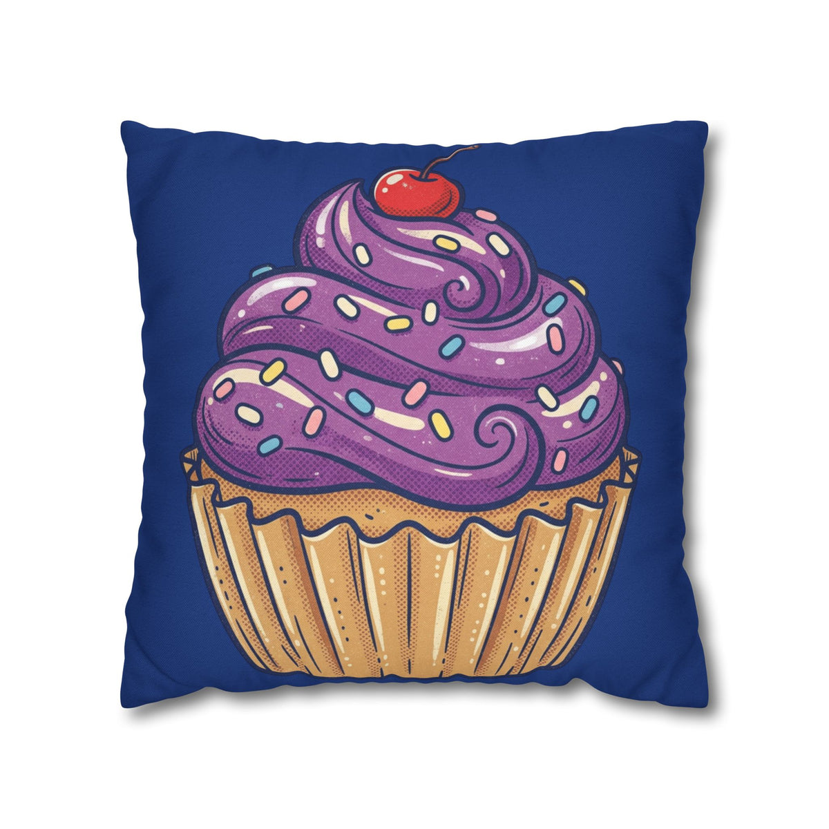Cupcake Decor Pillowcase — Purple Frosting Dessert Throw Pillow Cover- Navy