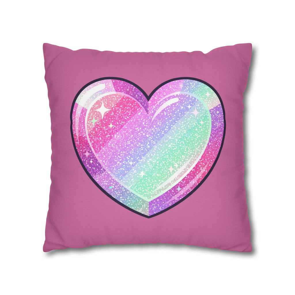 Pastel Glitter Heart Pillowcase Spun Polyester Square Pillowcase- Light Pink