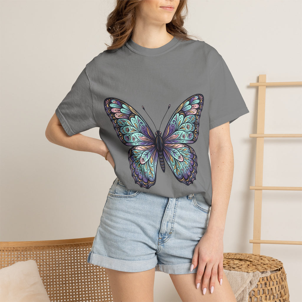 Butterfly Art T‑Shirt — Blue Purple Ornamental Butterfly Graphic Tee