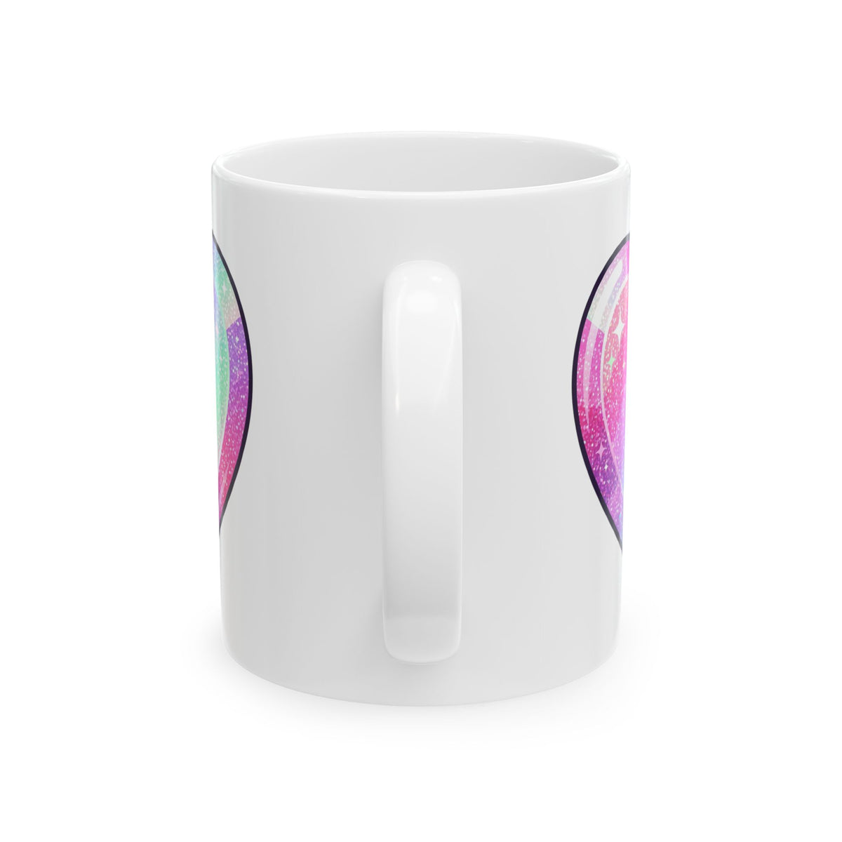 Pastel Glitter Heart Ceramic Mug — Rainbow Sparkle Coffee Cup (11oz, 15oz)