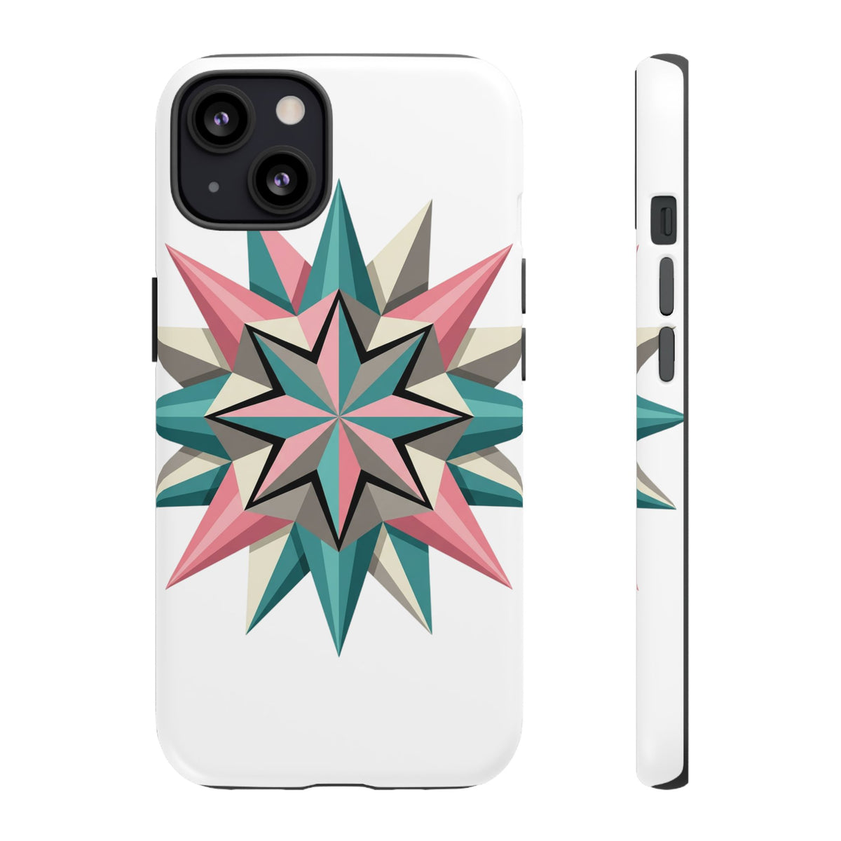Geometric Star Tough Phone Case – Pink Teal Compass Design