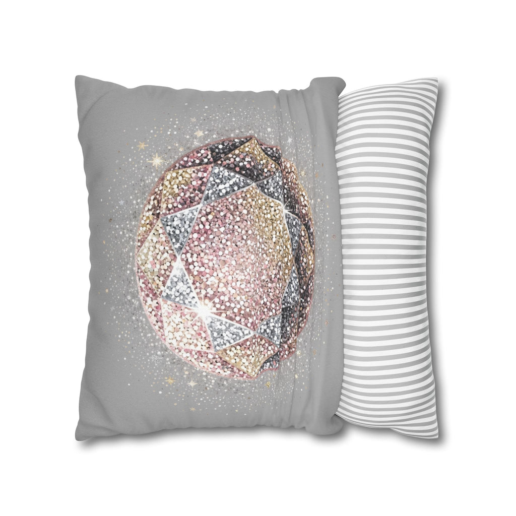 Glittery Light Grey Spun Polyester Square Pillowcase