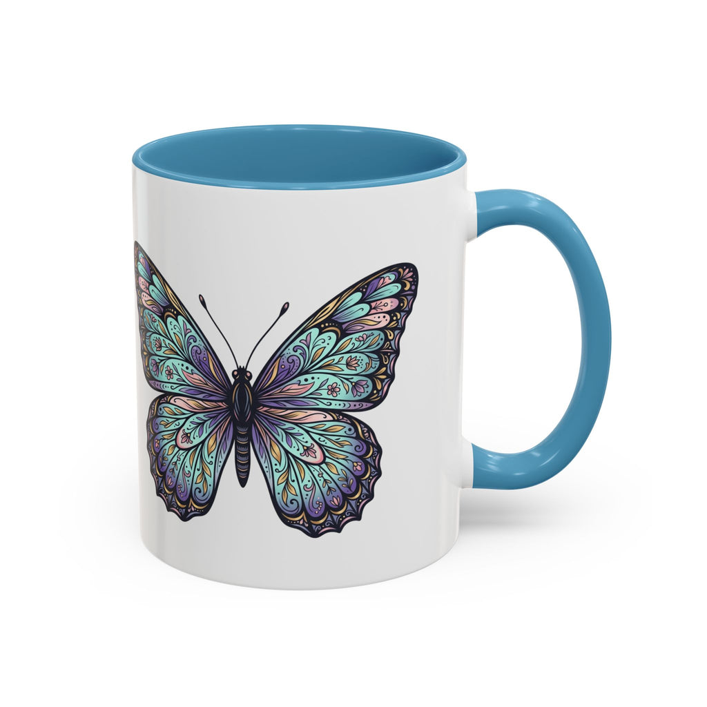 Butterfly Accent Coffee Mug — Teal Mandala Wing Design (11/15oz)