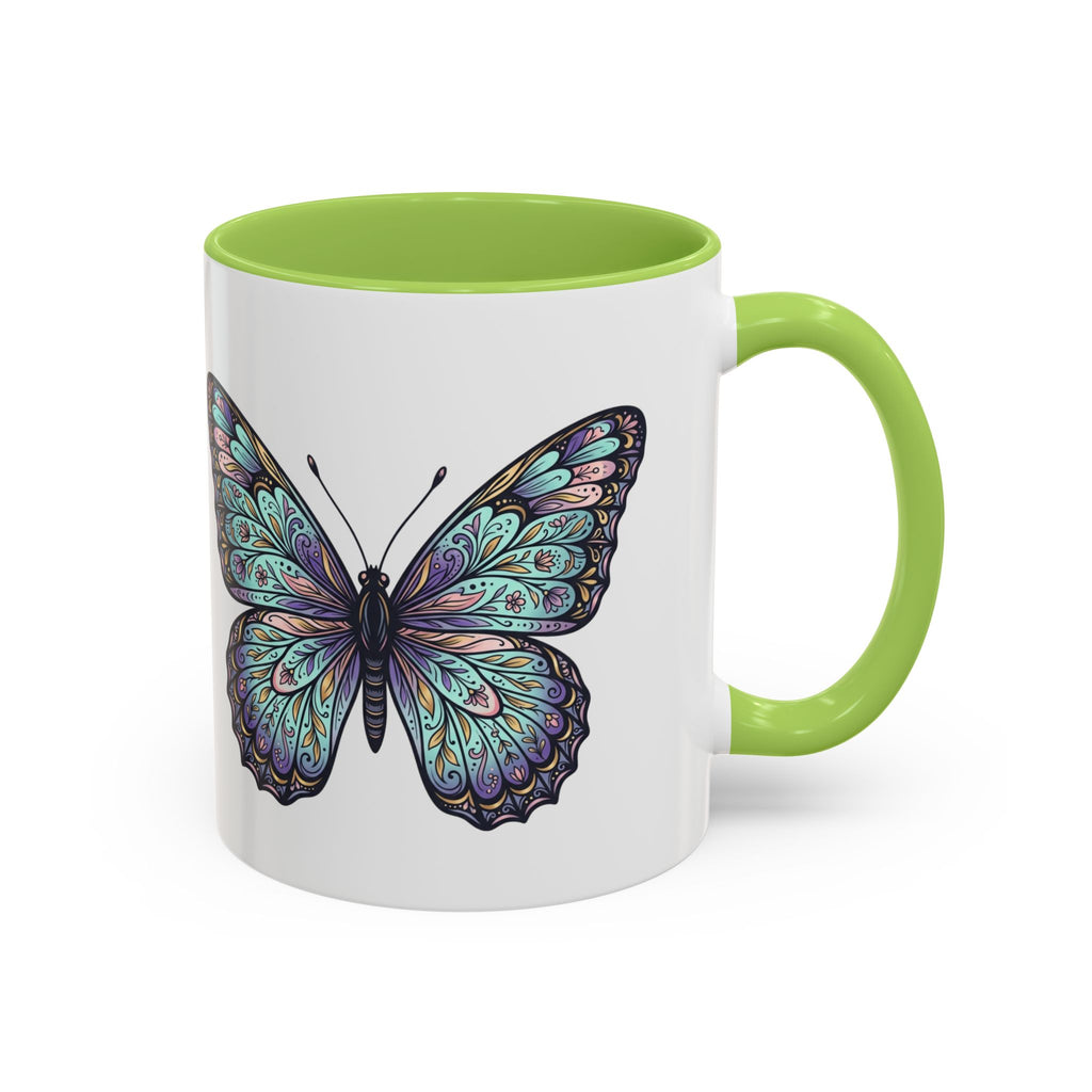 Butterfly Accent Coffee Mug — Teal Mandala Wing Design (11/15oz)