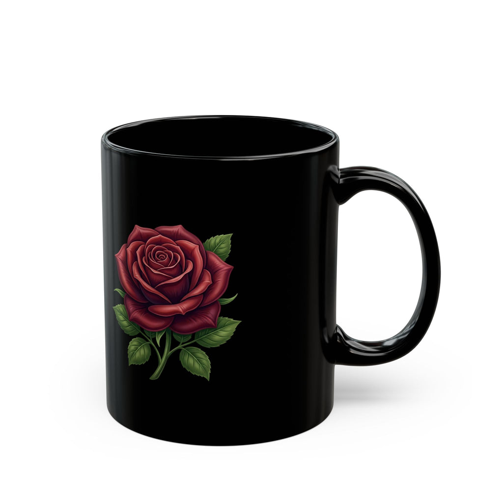 Black Rose Mug — Elegant Red Rose Ceramic Coffee Cup (11oz & 15oz)