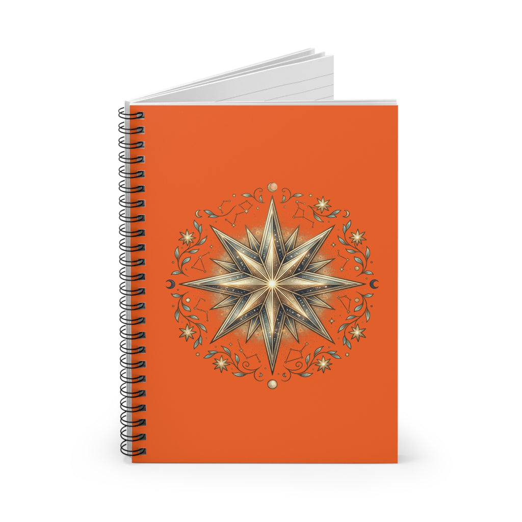 Star Print Orange Spiral Notebook - Ruled Line