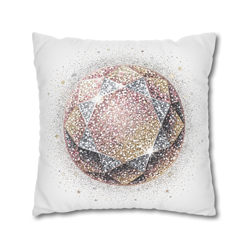 Glittery Spun Polyester Square Pillowcase- White