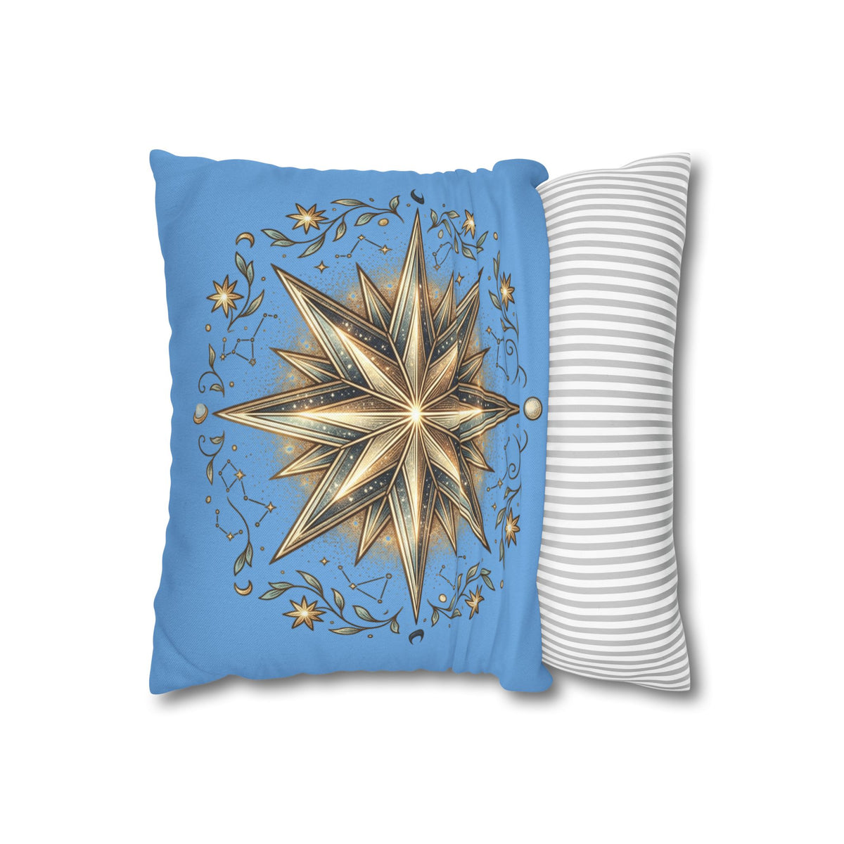 Star Print Light Blue Spun Polyester Square Pillowcase