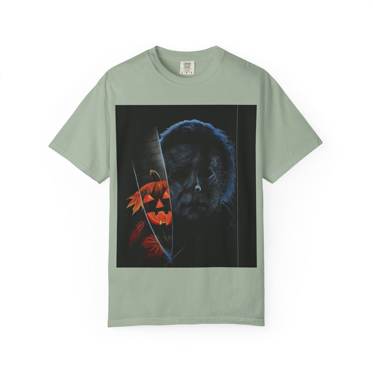 T-Shirt — Halloween Split-Face Pumpkin & Michael Myers Horror Graphic
