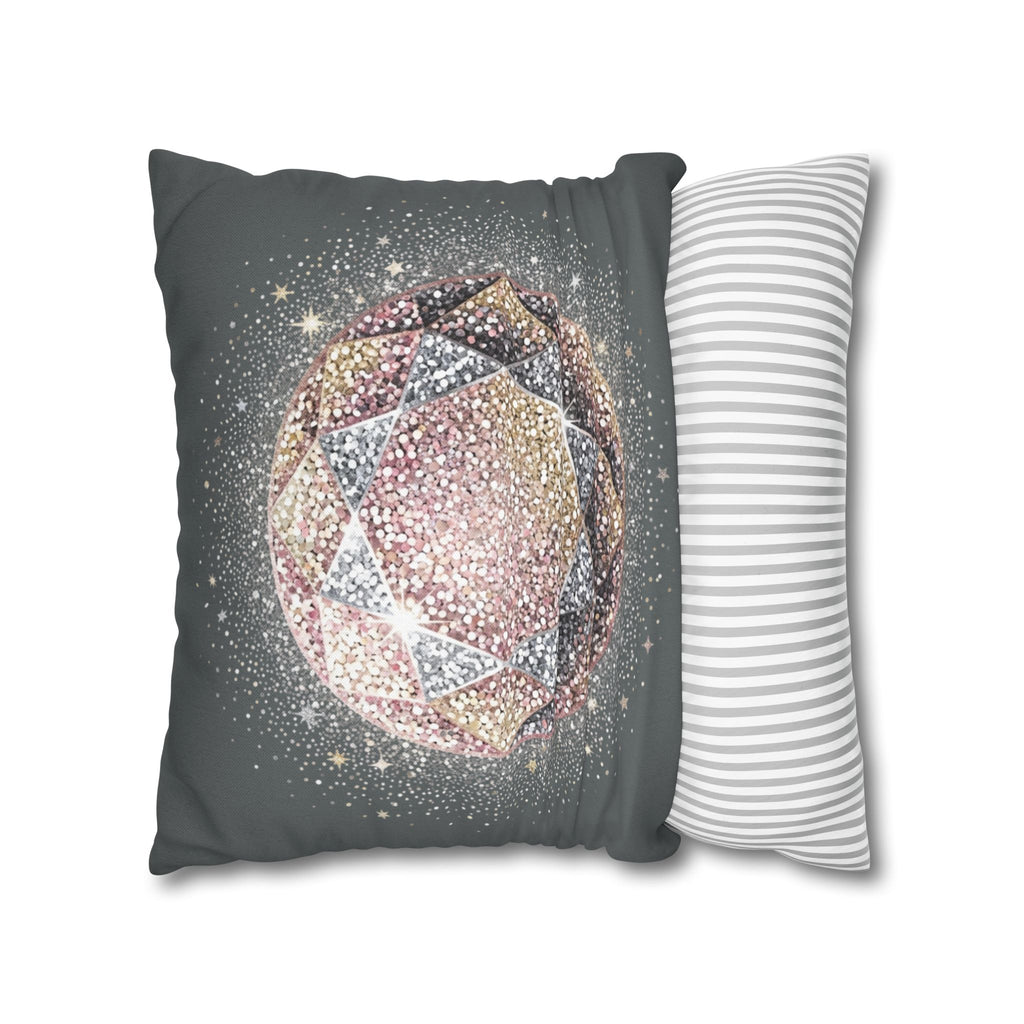Glittery Dark Grey Spun Polyester Square Pillowcase