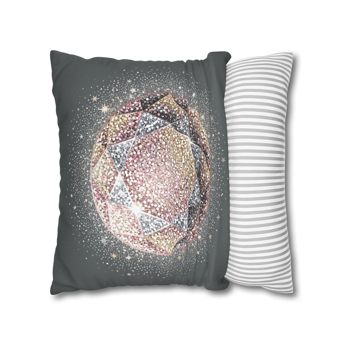 Glittery Dark Grey Spun Polyester Square Pillowcase