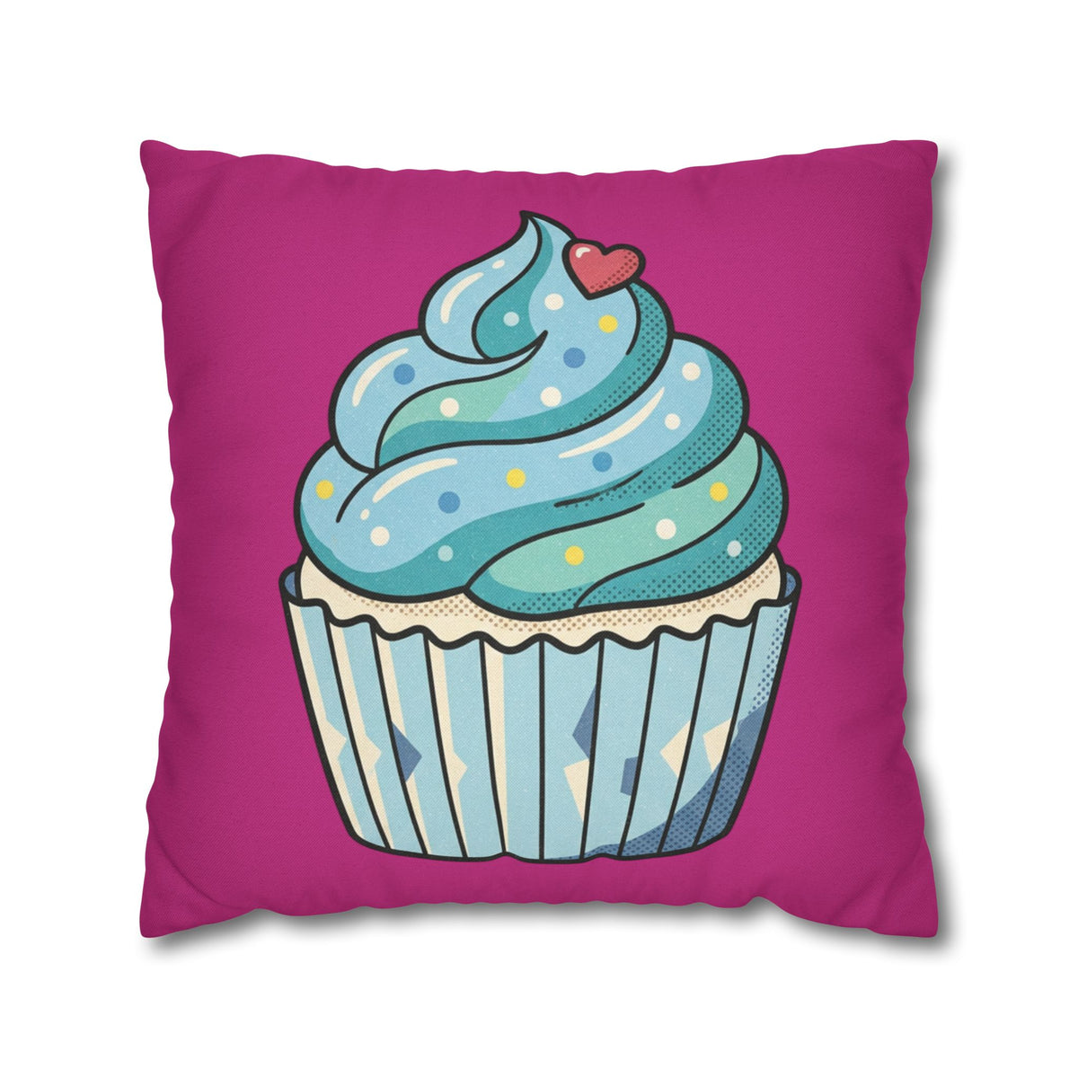 Cupcake Throw Pillow — Cute Blue Frosting Decorative Pillowcase- Magenta