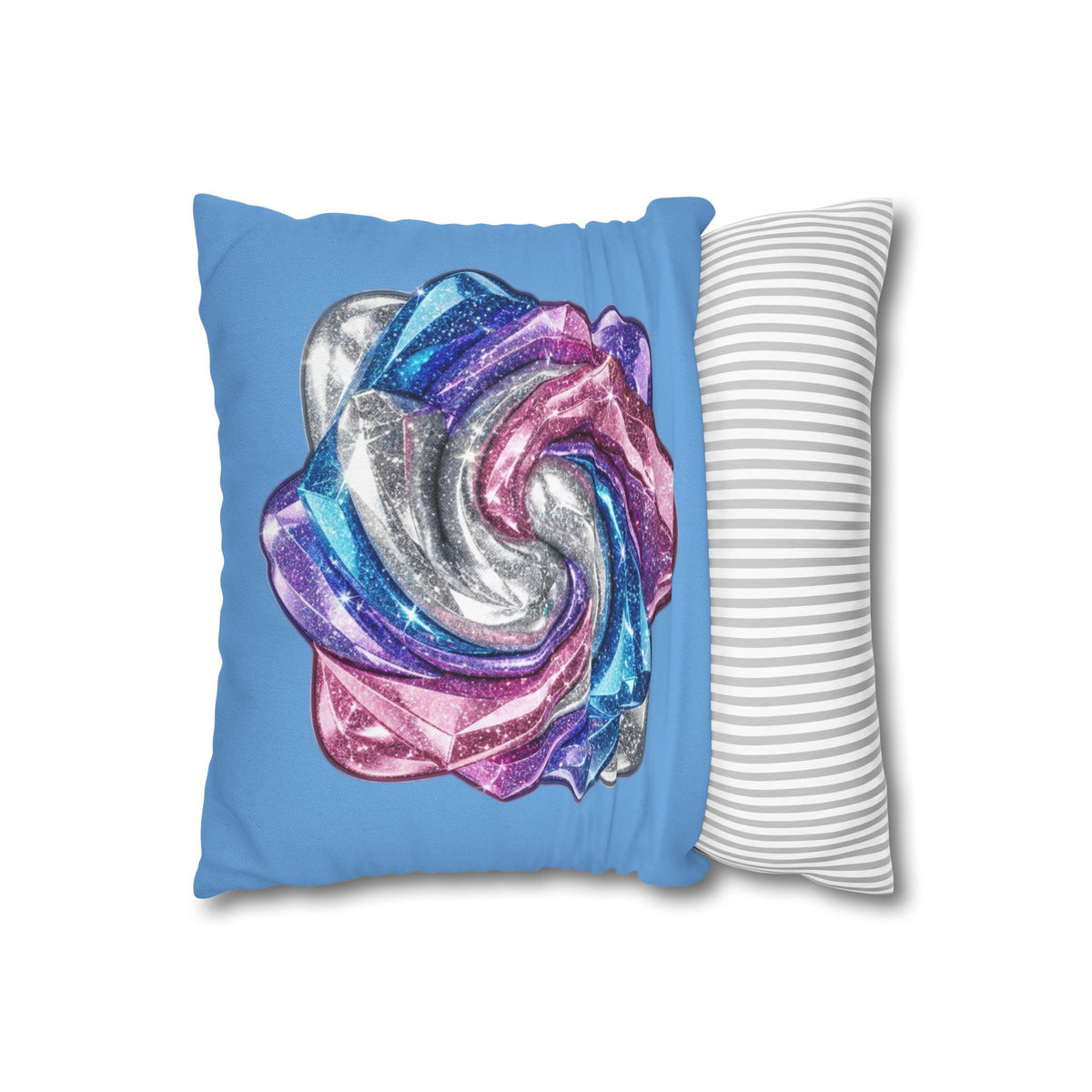 3D Glitter Design Light Blue Spun Polyester Square Pillowcase