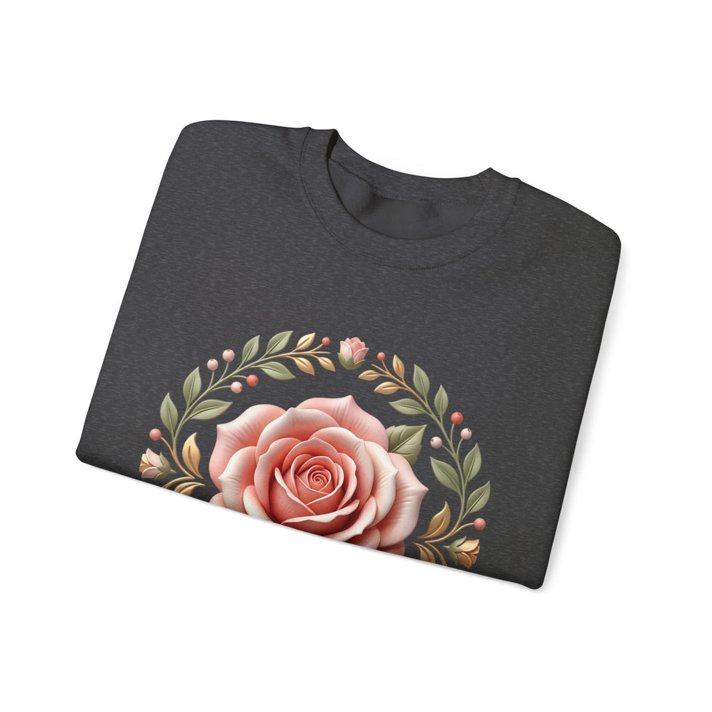Rose Wreath Crewneck Sweatshirt — Vintage Floral Rose Pullover