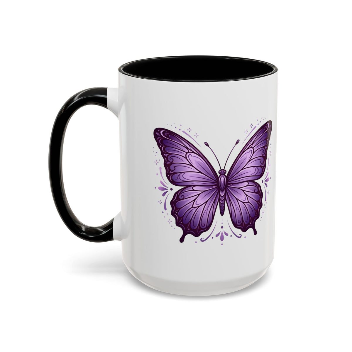 Purple Butterfly Accent Coffee Mug — 11oz & 15oz Decorative Tea Cup