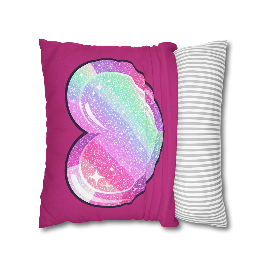 Pastel Glitter Heart Pillowcase Spun Polyester Square Pillowcase- Magenta