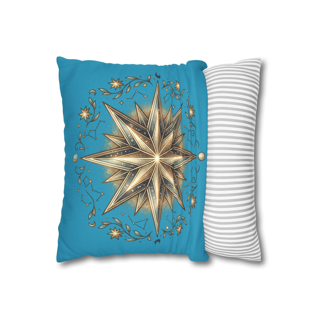 Star Print Turquoise Spun Polyester Square Pillowcase