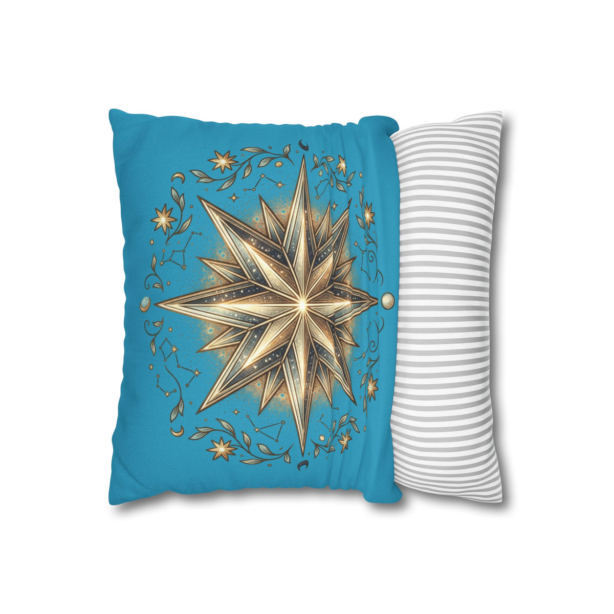Star Print Turquoise Spun Polyester Square Pillowcase