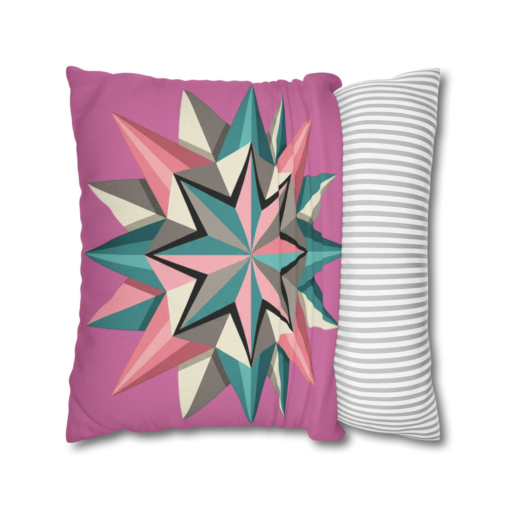 Pink Geometric Star Throw Pillowcase – Modern Kaleidoscope Accent