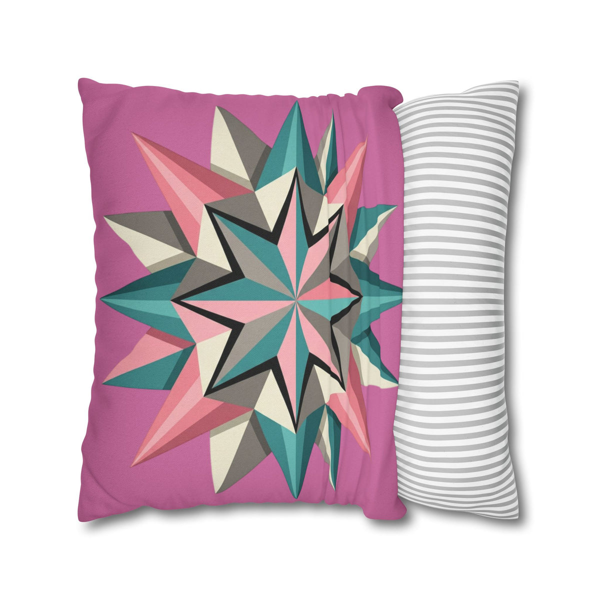 Pink Geometric Star Throw Pillowcase – Modern Kaleidoscope Accent