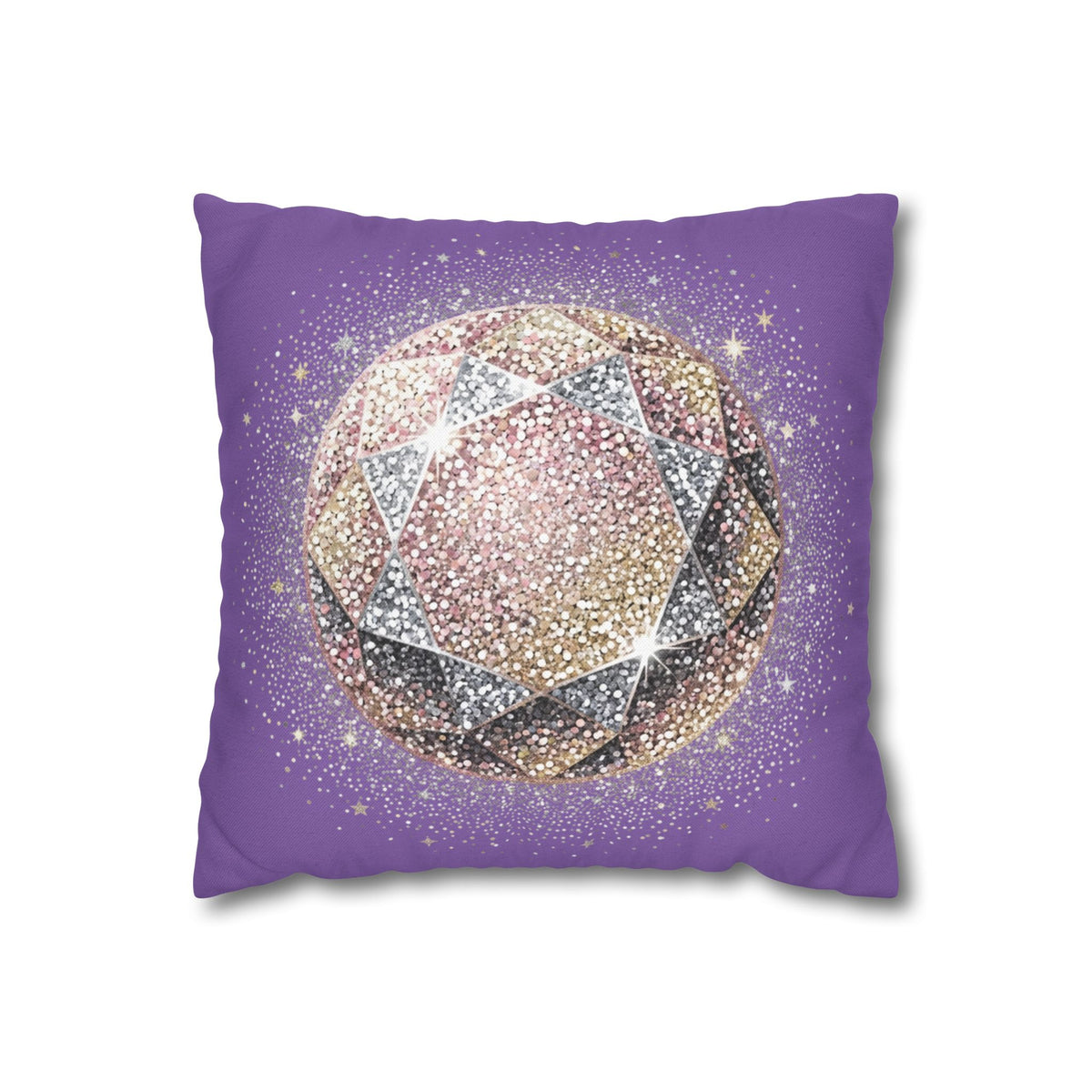 Glittery Light Purple Spun Polyester Square Pillowcase