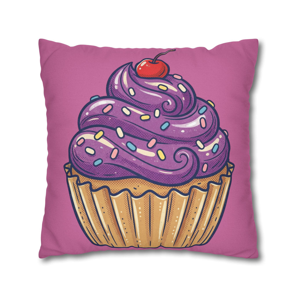 Cupcake Pillowcase — Cute Purple Frosting Decorative Throw Pillow Cover- Light Pink