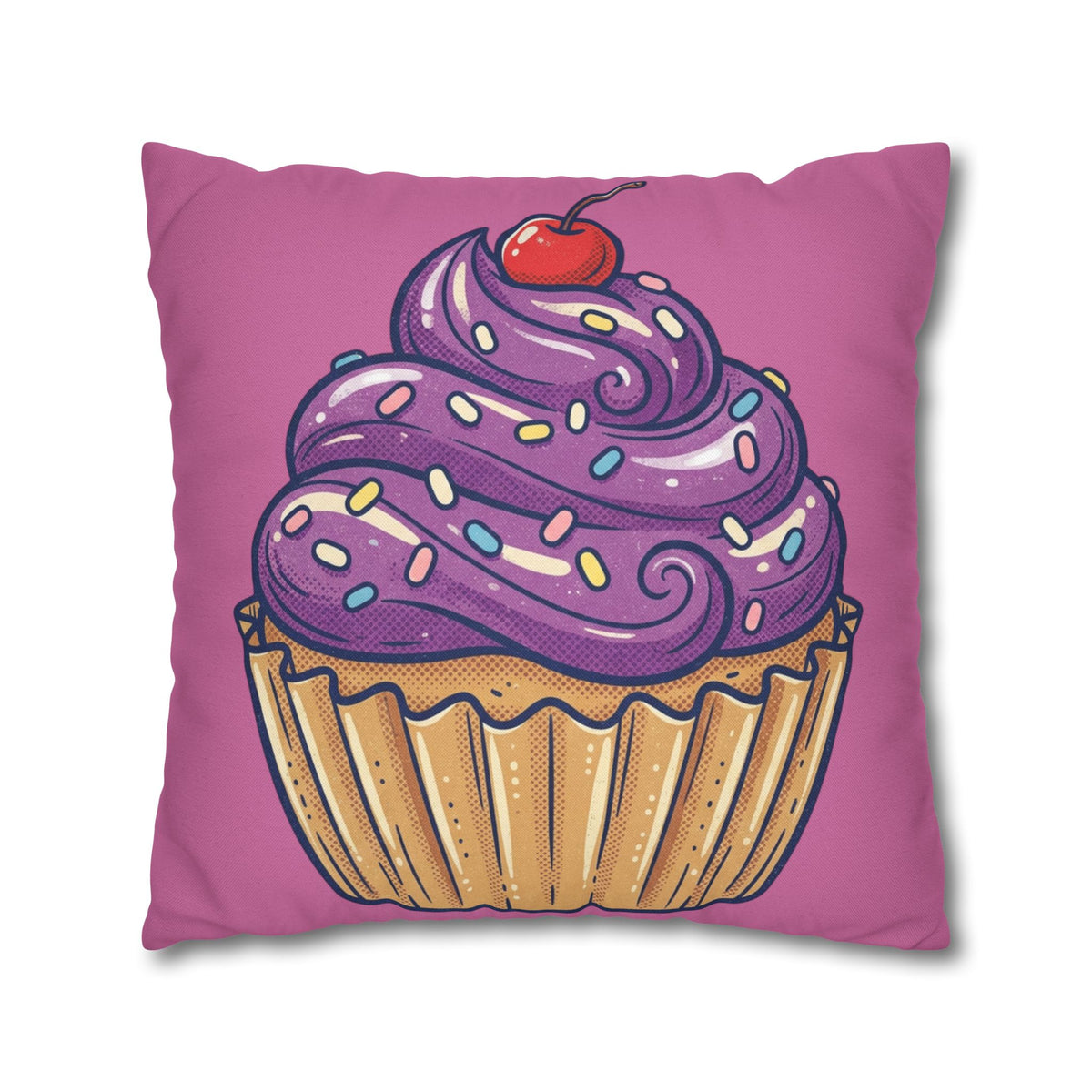 Cupcake Pillowcase — Cute Purple Frosting Decorative Throw Pillow Cover- Light Pink