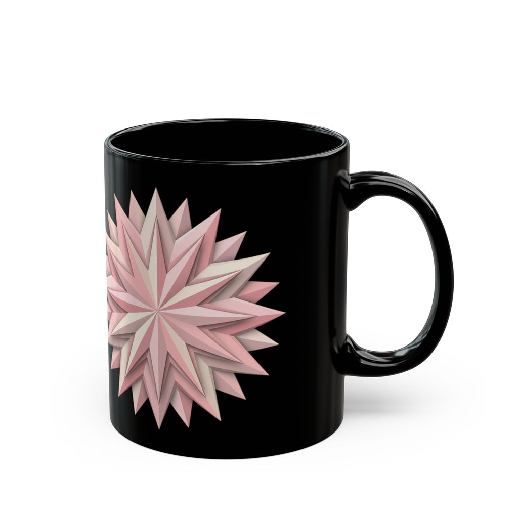 Pink Geometric Star Mug — Black Ceramic Coffee Cup (11oz & 15oz)
