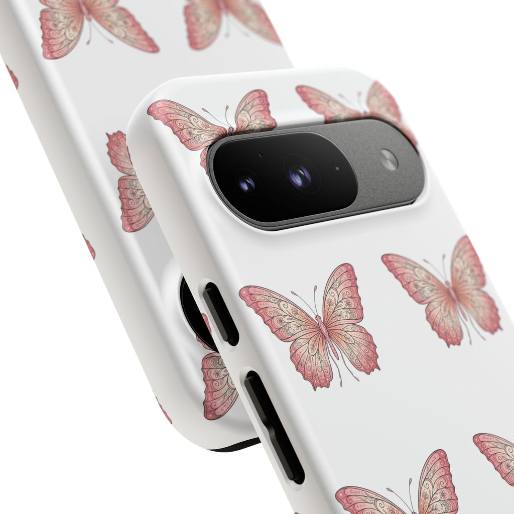 Pink Butterfly Tough Phone Case — Floral Pattern Protective Cover